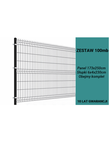 Ogrodzenie panelowe 3D, komplet 100mb, 173x250cm, słup 230cm