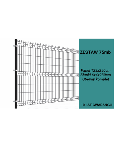 Ogrodzenie panelowe 3D, komplet 75mb, 123x250cm, słup 230cm